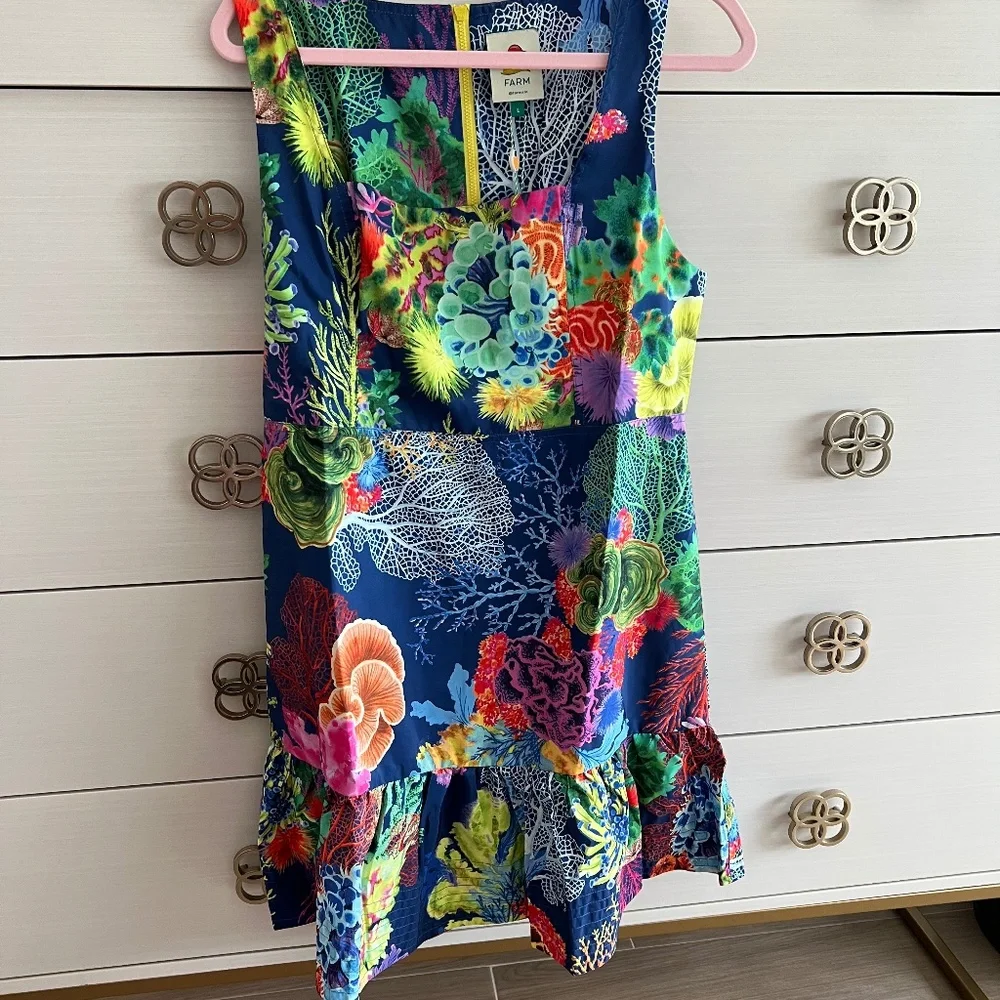NWT FARM RIO Coral Vibrant Garden Sleeveless Mini Dress SIZE L - Picture 3 of 6